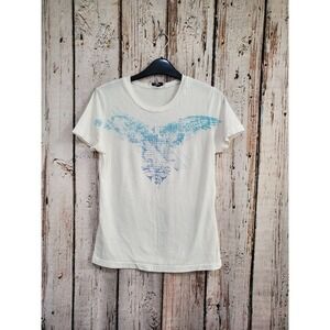 Express Women's Small White Short Sleeve Graphic Tee T-Shirt Top Blouse EUC